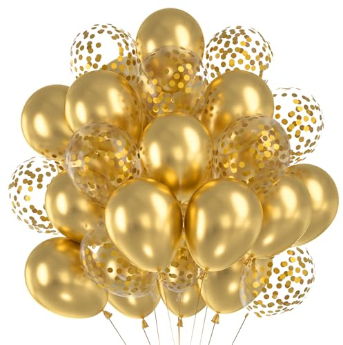 Palloncini metallizzati oro, 60 palloncini a elio dorati con coriandoli, palloncini in lattice per Capodanno e Silvestro, palloncino da 30 cm per matrimonio d'oro, compleanno, San Valentino