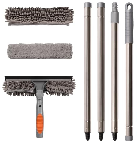 Terafeels 66.92in / 170cm Window Cleaning Equipment, Window Squeegee: 2 in 1 Double-Sided Professional Window Cleaning Kit with Extension Pole (Grey)