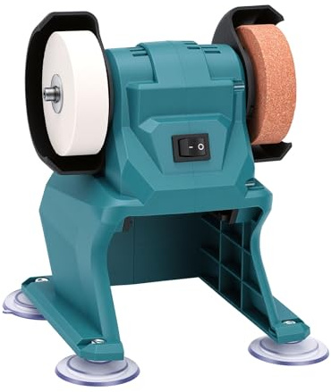 Sxhlseller Mini Smerigliatrice da Banco per Batterie BL1815-BL1890, Affilatrice per Metalli Senza Fili con Motore da 150 W, velocità 5500 Giri/min e 2 Mole in Corindone Marrone da 70 Mm