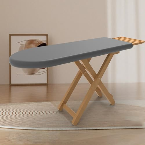 Asse da stiro in legno regolabile in altezza con imbottitura in schiuma e rivestimento in cotone, design pieghevole e poggia ferro staccabile per uso domestico