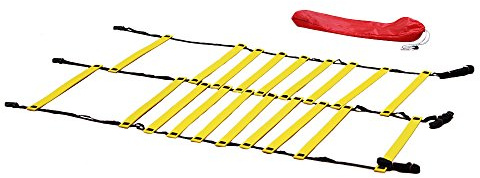 Boje Sport Doppel-Koordinationsleiter Premium FLACH - 4 m, verstellbare Sprossen, Farbe: gelb