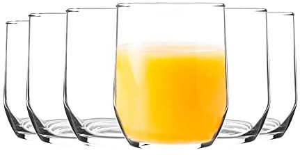 LAV Sude Tumbler Glasses - 315ml - Clear - Pack of 6 - Stemless Kitchen Water Whiskey Wine Gin Juice Cocktail Drinking Glass Set