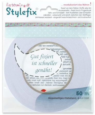 Farbenmix Stylefix Textilklebeband, 50 Meter, 4 mm breit, doppelseitiges Klebeband zur Fixierung