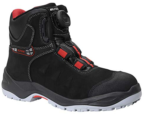 ELTEN Sicherheitsschuhe Till BOA Mid ESD S3S, Damen und Herren, Leder, Stahlkappe, leicht, robust 43, Schwarz-Rot