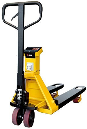TYMBIA - Transpaleta pesadora de 2000Kg de Capacidad, con 4 células de pesaje. Precisión 500g. Dimensión Horquillas 1160 x 160mm (con Impresora)