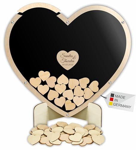 Gästebuch aus Holz und Acrylglas zur Hochzeit, personalisiert, Wunschgravur, Wunschfarbe inkl. Herzen