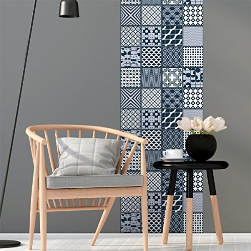 24 Stickers adhésifs carrelages | Sticker Autocollant Carreaux de ciment - Mosaïque carrelage mural salle de bain et cuisine | Carreaux de ciment adhésif mural - azulejos - 15 x 15 cm - 24 pièces
