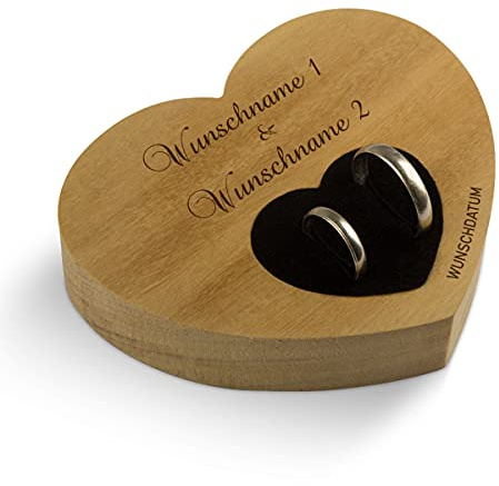 Hochzeit Ringkissen Herz Ringhalter individuell Namen 10 x 8,5 cm Garapa Holz - Schriftzug