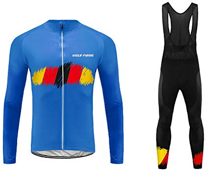UGLY FROG Radtrikot Set Atmungsaktive Herren Winter Fleece Radsport Fahrrad Trikot Langarm + Bib Lange Hosen mit Sitzpolster