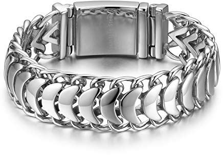 JewelryWe Herren Biker Armband, Edelstahl Hochglanz Poliert Kiel Link Armkette Armreif, Silber, mit kostenloser Gravur