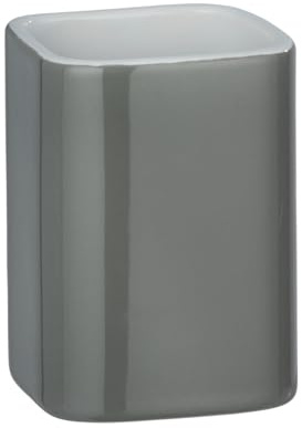 WENKO Zahnputzbecher Elmo Grau Keramik - Zahnbürstenhalter für Zahnbürste und Zahnpasta, Keramik, 6.5 x 9 x 6.5 cm, Grau