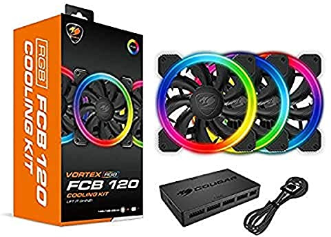 Cougar Hydraulic Vortex RGB FPB 120 mm PMW FCB Cooling Kit with addressable RGB Lighting, Core Box v2, Remote Controller and Three Vortex RGB FCB 120 Cooling Fans (3 Pack)