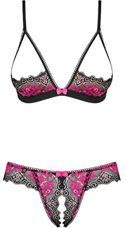 Selente Conjunto de lencería para Mujeres, S/M, Negro-Adorno-Ouvert