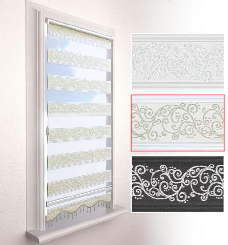 Brillant Doppelrollo Klemmfix ohne Bohren Gold Beige 200 x 80 cm (Länge x Breite) Duorollo Blickdicht mit Perlen, glitzert, Raffrollo Fenster Tür Zebra Perde Klemmrollo Seitenzugrollo
