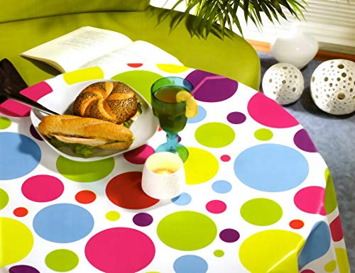 Wachstuch Tischdecken Wetterfest Robust Wachstischdecke Garten Tischdecke abwischbar Oval, Eckig, Rund (260x140 cm Eckig, Punkte Bunt Groß)