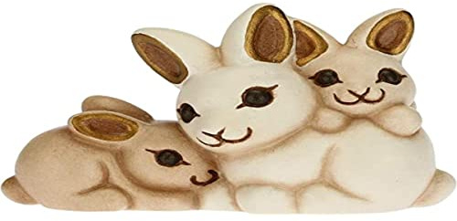 THUN - Statuina Presepe Gruppo di Conigli - Decorazioni Natale Casa - Linea Presepe Classico - Ceramica - 6,2 x 3,7 x 4,2 h cm