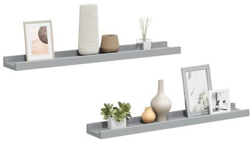 vidaXL 2X Bilderleiste Fotoleiste Bilderregal Galerieboard Wandregal Regal Wandboard für Bilderrahmen Fotorahmen Grau 60x9x3cm MDF