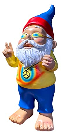 SEWAS Gartenzwerg Love & Peace Hippie Batik, handbemalt und wetterfest aus hochwertigem Kunstharz, Dekofigur für Außen und Innenbereich