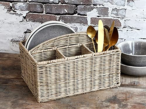 Chic Antique Korb geflochten mit 4 Fächern Besteckkorb Küchenutensilien Korb Natur 29 x 20 x H 19 cm Flaschenkorb Rattankorb