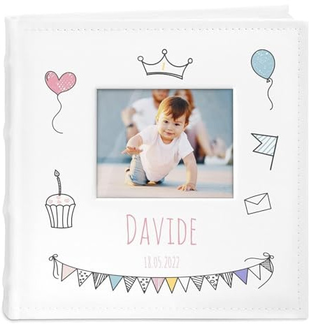 Maverton Album Foto, Personalizzazione Stampata | Copertina con Finestra per Foto, 100 pagine, 200 foto 10x15 cm, idee regalo neonato, compleanno, Corona