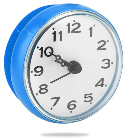 Cyrank Wasserdichte Dusche Uhr mit Saugnapf, kleiner Design-Baduhr für Wandmontage (Blau)