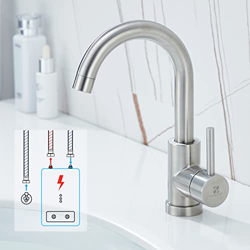 HOMELODY Niederdruck Wasserhahn Bad/Küche 360° Drehbar Badarmatur Küchenwasserhahn Einhebelmischer Waschtischarmatur Waschbeckenarmatur Wasserboiler Mischbatterie aus Edelstahl