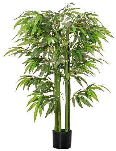 HOMCOM Bambú Artificial 140 cm con Maceta y Cañas Realistas Árbol Sintético Interior para Decoración de Hogar Oficina Interior Verde