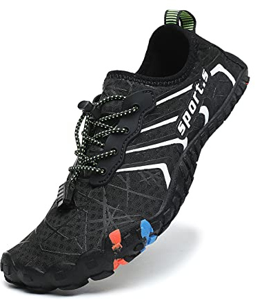 ziitop Badeschuhe Damen Herren Strandschuhe Schnell Trocknend Wasserschuhe Drainagelöcher Strand Schwimmschuhe Unisex Barfußschuhe für Kajakfahren Studio Traillauf Wandern(EU42 Schwarz)