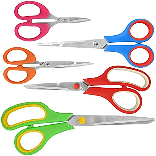 Retoo Lot de 5 ciseaux ergonomiques en acier inoxydable - 5 lames tranchantes - 120 mm, 155 mm, 160 mm, 190 mm, 235 mm - Ciseaux multifonctions avec poignée souple - Ciseaux pour enfants