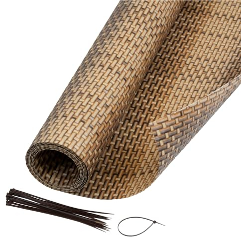 Jardinion Sichtschutzmatte Rattan Optik 0,90 x 5m Hellbraun Sichtschutz, geeignet als Terrassen, Gartenzaun und Balkon Sichtschutz, inkl. Kabelbinder