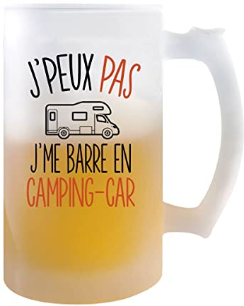 Planetee Chope de bière Camping Car j'peux pas | Verre à bière pinte Cadeau humour alcool original | Imprimé en France