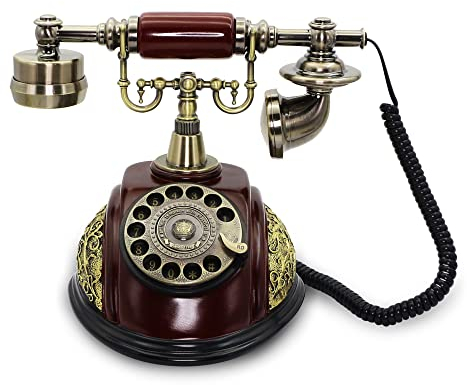 CERRXIAN Retro-Festnetztelefon mit Wählscheibe, Antik-Telefon mit Wählscheibe, Festnetztelefon aus Kunstharzimitat, dekoratives Heimbürotelefon (Copper Color-116AS)