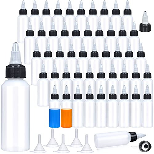 Gandeer 100 Pcs 2 oz Boston Dispensing Squeeze Bottles Bulk with Twist Cap Ldpe Condiment Travel Hair Oil Squirt 5pcs Funnel Liquid Mini Dressing Container Ketchup Paint Easter DIY Crafts(Black Cap)