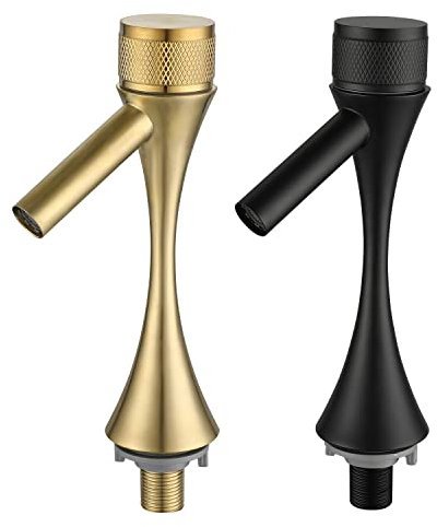 Kelica Nur Kaltwasserhahn, Edelstahl SUS304 Einhebel-Einloch-Wasserhahn, Kaltwasser-Waschbeckenarmatur für Badezimmer, Outdoor, Garten und Bar. (Gold- und mattschwarzes Finish, 2 Stück/Packung)