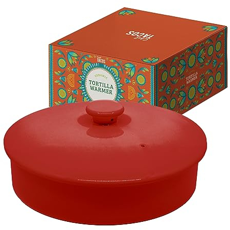 Chef Tacos Tortilla Warmer – Wärmebehälter – Tortilla Warmhalter aus Keramik – Tortilla Wärmer - Backofen- und Mikrowellengeeignet - Geeignet als Rotibox und Tortilla Halter (Rosso (23 cm))