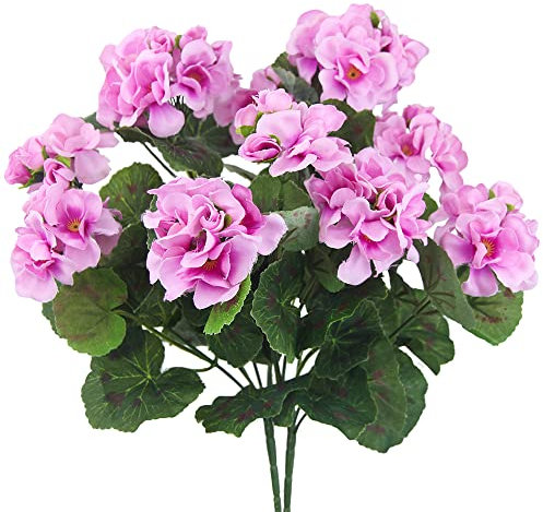 CISDUEO 2 flores artificiales de geranio para exteriores, geranios de seda, resistentes a los rayos UV, color rosa, geranios falsos para decoración al aire libre, interior, patio, centro de mesa