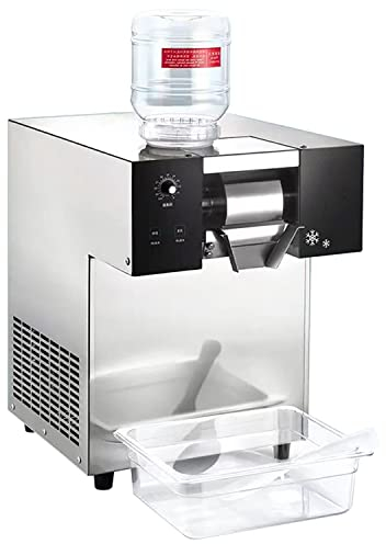 HLGKBY Freestanding Stainless Steel Ice Cube Machine Commercial Snowflake Ice Machine, 1000W Snowflake Crusher Machine 180kg/24h Snow Ice Maker Thickness Adjustable for Bar Cocktails, Milk