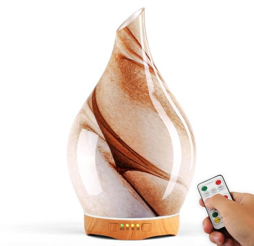 Porseme Aroma Diffuser 280ml,Handgeblasen Luftbefeuchter mit Fernbedienung | Ultraschall Glas Aromatherapie Öle Diffusor mit 7 farbigem LED Licht, Diffusor für Ätherische Öle für Wohnung (Desert)