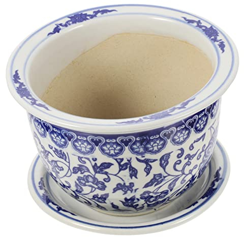 YARNOW Keramik-pflanztopf Mit Tablett Für Bonsai Gartendekoration Bürozubehör