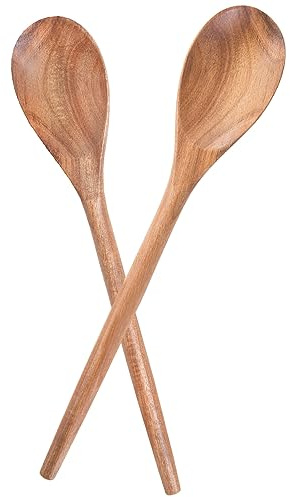 MornHalo 2PCS Acacia Wooden Spoons For Cooking-14 Inch Smooth Finish Cooking Spoons-Comfortable Grip Wood Spoons for Cooking - Non-Stick Cooking Utensils (Cooking Spoons 2pcs)