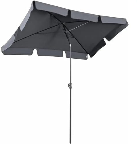 Bricozone Ombrellone da Giardino Rettangolare Inclinazione Regolabile Parasole AntiUV Palo Centrale in Alluminio Balcone Terrazzo Mare Spiaggia Piscina Impermeabile Ombreggiante 198 x 125 cm (Grigio)