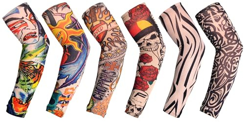 Hmxpls 6 Pcs Tattoo Compression Sleeve, Arm Sleeves Covers, Temporary Tattoo & Sunscreen Sleeves