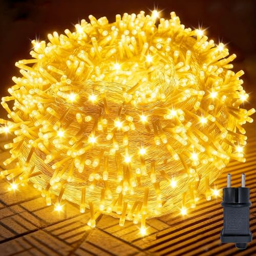 Hopelit Lichterkette Außen, Led Lichterkette Outdoor 10m 100LED Warmweiß, 8 Modi Lichterkette Innen mit Stecker Speicherfunktion Timer, IP44 Wasserdicht für Hochzeit Party Balkon Garten Deko