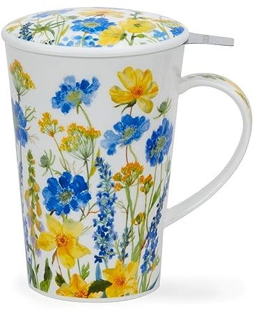 Dunoon Shetland Cottage Border Ensemble de tasses avec infuseur Motif floral Bleu 0,44 l