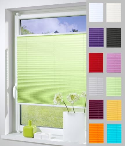 DécoProfi Plissee ohne Bohren Grün 40cm x 130cm (max. Gesamthöhe Fensterflügel) I Verspannte Plissees nach Maß mit Klemmträger/Klemmfix I Blickdichte Innenrahmen-Plissees zum Klemmen