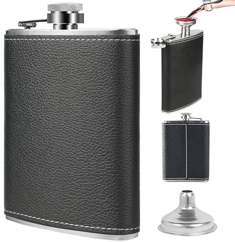 Mikqky Fiaschetta Nera, Fias-chetta con Imbuto, Fiasche-tta In Acciaio Inox, F-iaschetta Portatile, Fiasch-etta Da Uomo, F-iaschetta Tascabile, 8oz Fiaschetta, Per Viaggi, Alpinismo, 3,7x4,8 Pollici