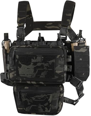 VOTAGOOGEAR VOTAGOO Paintball Brustschützer - Taktische Weste, Molle Modular Micro Fight Plattenträger Chest Rig, Verstellbar und Abnehmbar, mit 5,56/7,62 Magazintasche (Dark)