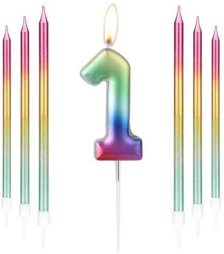 Rainbow Number 1 Birthday Candle, Used for Decorating Cakes and Desserts at Party for People of All Ages and Celebrating Various Events