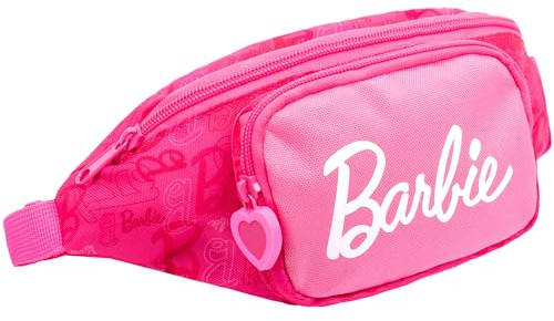 Barbie midjeväska för flickor justerbar rem lätt resväska magväska för flickor 2 fickor med dragkedja, Rosa, 11 x 27 x 9 cm, Klassisk