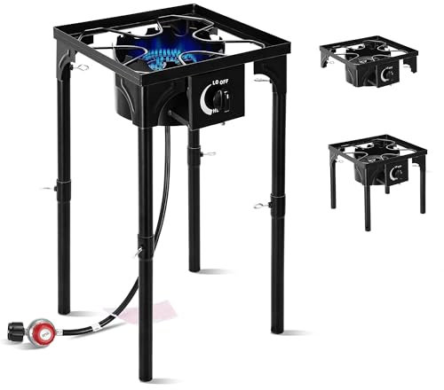 FSUON Fornello da campeggio all'aperto, 130000 BTU, bruciatore singolo ad alta pressione, fornello a gas propano con gambe staccabili, regolatore 30 PSI